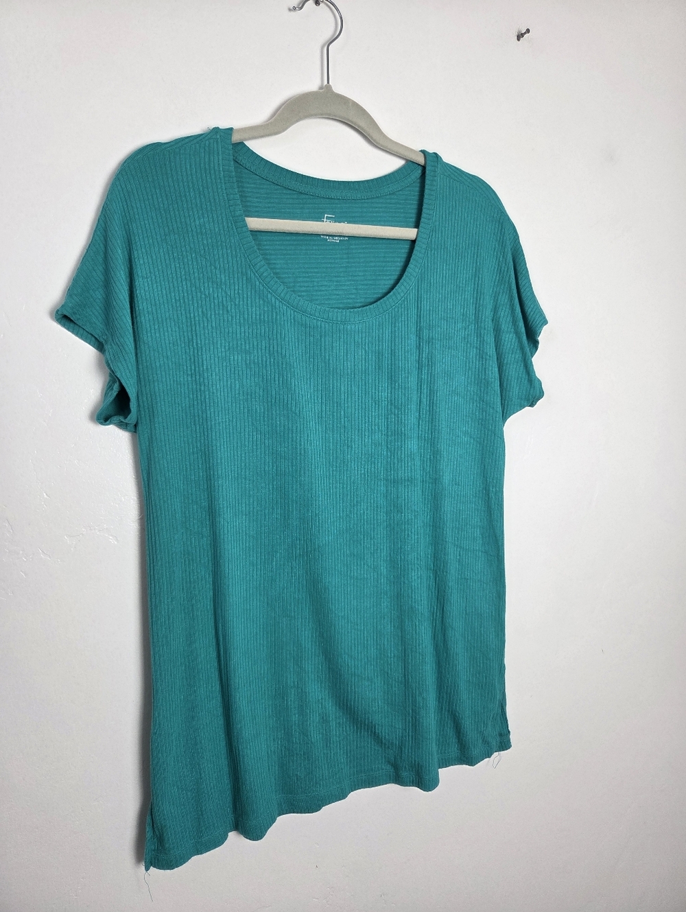 Felina Teal Ribbed Shirt Short Sleeve Turquoise Green Basic Comfy Casual Medium